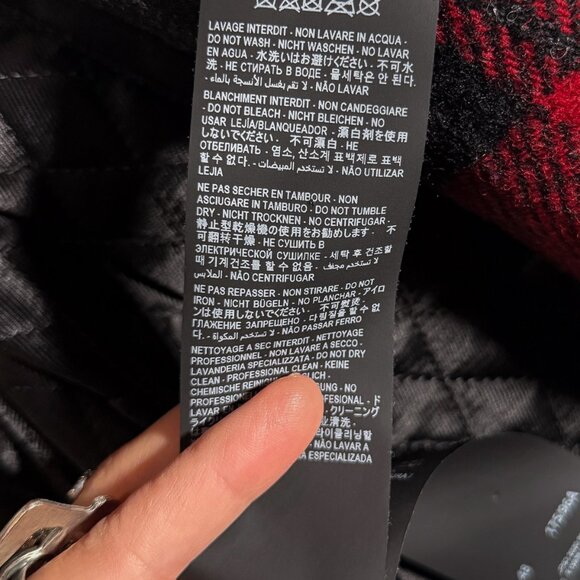 Saint Laurent Shearling Collar Black Red Plaid Jacket - Picture 10 of 11